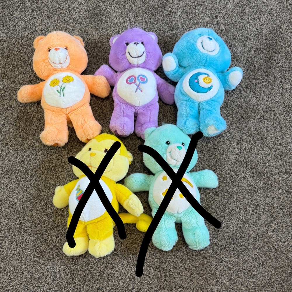 Vintage Care Bears Plush Lot 3 Bedtime Share Friend